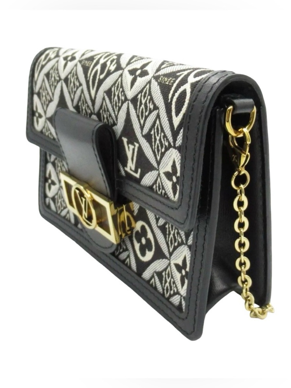 Louis Vuitton 1854 Dauphine Chain Wallet /Bag Black Ivory Jacquard LV Crossbody - Picture 5 of 17